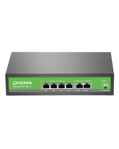 DSP204F-2F-T80 DSP204F-2F-T80 V1 (L2) 6х100Мбит/с 4PoE 4PoE+ 80W. Коммутатор с питанием по PoE. Digma в Назрани