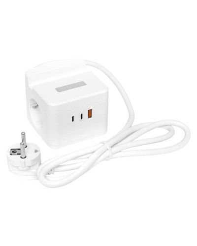 Удлинитель Куб 2 гнезда USB + 2Type C с быстрой зарядкой, подставкой под телефон и ночником 1,3 метра 1мм2. Удлинитель Куб. EKF в Назрани