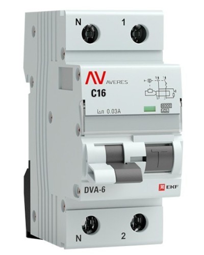 DVA-6 1P+N 16А (C) 30мА (A) 6кА  AVERES (rcbo6-1pn-16C-30-a-av). Автоматический выключатель дифференциального тока. EKF в Назрани