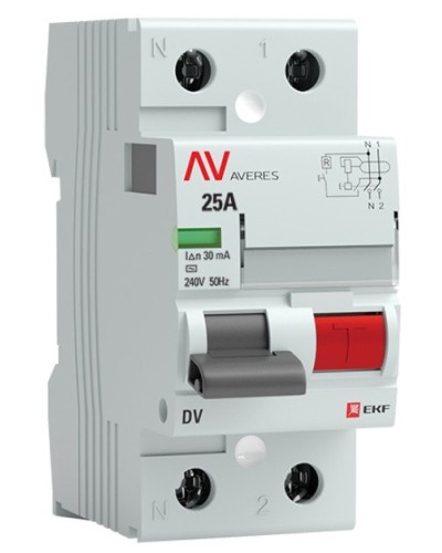 DV 2P 25А/ 30мА (A)  AVERES (rccb-2-25-30-a-av). Выключатели дифференциального тока (УЗО). EKF в Назрани
