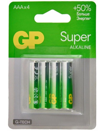 GP Super Alkaline 24A AAA (GP 24AA21-2CRSBC4), упак. 4 шт. БЛИСТЕР. Алкалиновые батарейки. GP Batteries в Назрани