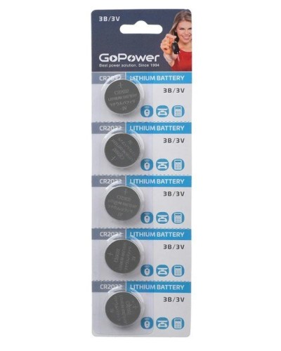 CR2032 GoPower, упак. 5 шт., БЛИСТЕР. Литиевый элемент питания. GoPower в Назрани