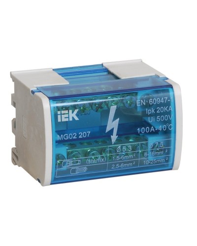 ШНК 2х7 L+PEN (YND10-2-07-100). Шина на DIN-рейку в корпусе (кросс-модуль). IEK в Назрани