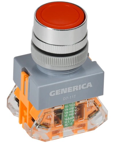 Кнопка D7-11T d=22мм красная GENERICA (BBT50-11T-3-21-K04-G). Кнопка управления с фиксацией. IEK в Назрани