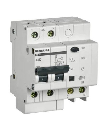 GENERICA АД12 2Р 50А 30мА (MAD15-2-050-C-030). Автоматический выключатель дифференциального тока. IEK в Назрани