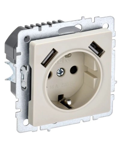 Розетка с з/к с USB A+A 3,1А РЮш10-2-БрКр бежевый BRITE (BR-R14-16-U21-D31-K10). Розетка с заземлением с защитными шторками, 3,1А. IEK в Назрани