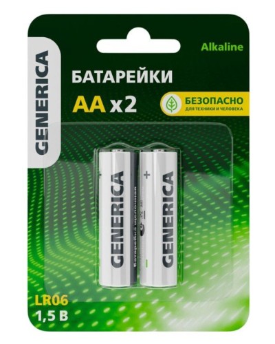 Батарейка Alkaline LR06/AA GENERICA (2 шт) (ABT-LR06-ST-L02-G). Батарейка щелочная. IEK в Назрани