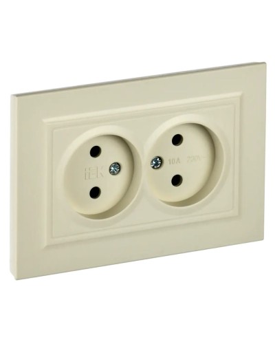 Розетка 2-местная без з/к РС12-2-БрКр бежевый BRITE (BR-R20-10-K10-F). Розетка без заземления без защитных шторок в сборе. IEK в Назрани