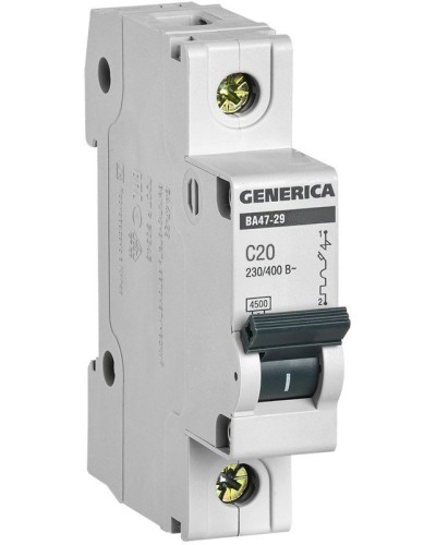 GENERICA ВА47-29 1P C 20А 4,5кА (MVA25-1-020-C). Автоматический выключатель. IEK в Назрани