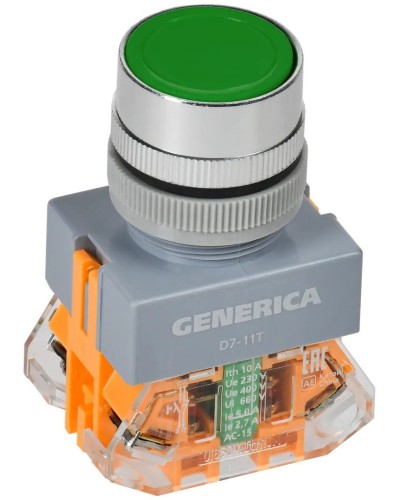 Кнопка D7-11T d=22мм зеленая GENERICA (BBT50-11T-3-21-K06-G). Кнопка управления с фиксацией. IEK в Назрани