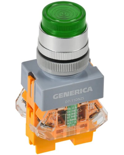 Кнопка D7-11DNZS d=22мм зеленая GENERICA (BBT50-11DNZS-3-11-K06-G). Кнопка управления с подсветкой и фиксацией. IEK в Назрани