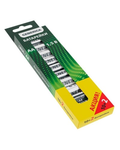 Батарейка Alkaline LR06/AA GENERICA (12 шт) ПРОМО (ABT-LR06-ST-B12-G). Батарейка щелочная. IEK в Назрани