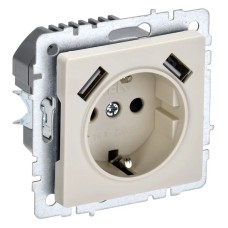 Розетка с з/к с USB A+A 2,1А РЮш10-1-БрКр бежевый BRITE (BR-R14-16-U21-D21-K10). Розетка с заземлением с защитными шторками, 2,1А. IEK