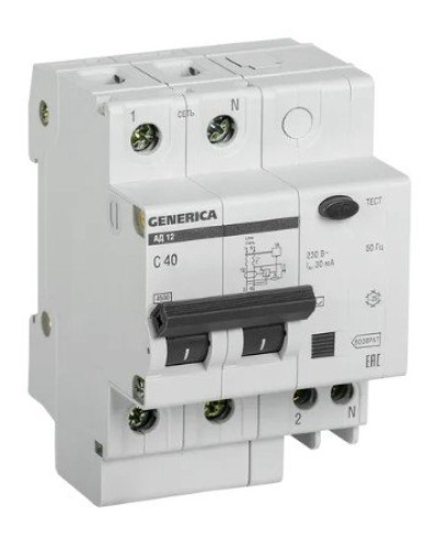 GENERICA АД12 2Р 40А 30мА (MAD15-2-040-C-030). Автоматический выключатель дифференциального тока. IEK в Назрани