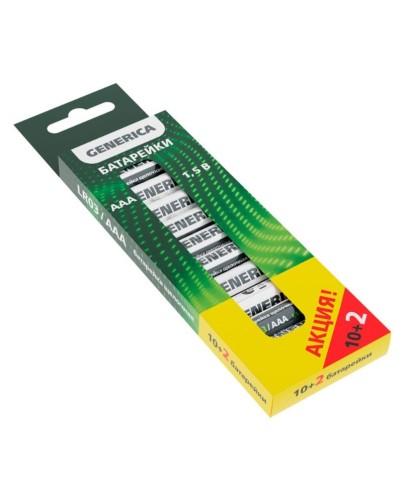 Батарейка Alkaline LR03/AAA GENERICA (12 шт) ПРОМО (ABT-LR03-ST-B12-G). Батарейка щелочная. IEK в Назрани