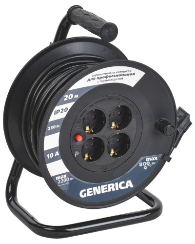 УК20 4 места 2P+PE, 20м GENERICA (WKP10-10-04-20-G). Удлинитель на катушке с термозащитой, 3х1,0кв.мм. IEK в Назрани