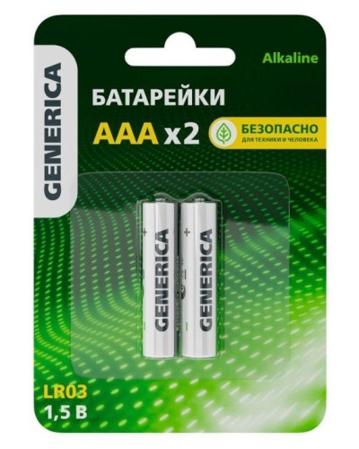 Батарейка Alkaline LR03/AAA GENERICA (2 шт) (ABT-LR03-ST-L02-G). Батарейка щелочная. IEK в Назрани
