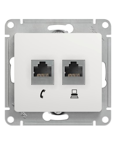 Glossa розетка RJ11+RJ45, 2-местная, кат. 5Е, скрытой установки, механизм, белый (GSL000185). Розетка компьютерная + телефонная. Systeme Electric в Назрани