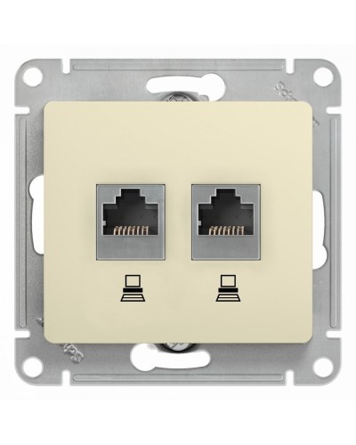 Glossa розетка RJ45+RJ45 2-местная, кат. 5Е, скрытой установки, механизм, бежевый (GSL000285KK). Розетка компьютерная. Systeme Electric в Назрани