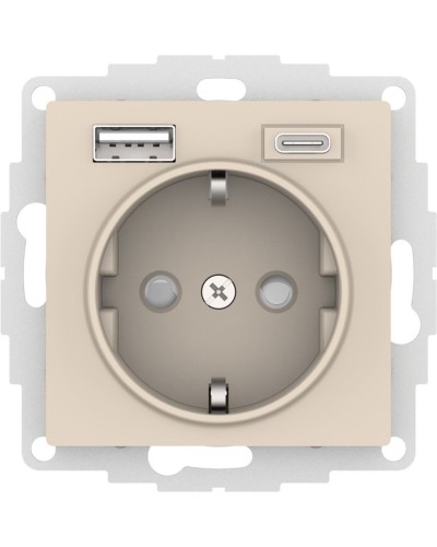 AtlasDesign розетка 1-местная с 2 USB A+C, скрытой установки, механизм, бежевый (ATN000232). Розетка с USB. Systeme Electric в Назрани