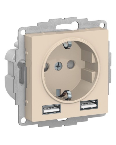 AtlasDesign розетка 1-местная с 2 USB A+A, скрытой установки, механизм, бежевый (ATN000230). Розетка с USB. Systeme Electric в Назрани