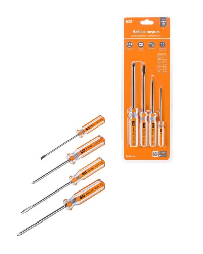 Набор отверток 4шт.: SL3x75, SL5х100, PH1х75, PH2х100, блистер, CS Гранит TDM (SQ1013-0101). Набор отверток. TDM ЕLECTRIC в Назрани