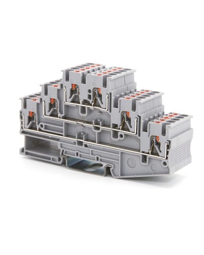 Клемма трехуровневая, зажим push-in, 2.5 кв.мм, синяя (VPR-2.5-3L-BU). Клемма проходная, 6 точки подключения. ДКС в Назрани