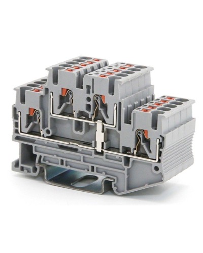 Клемма двухуровневая, зажим push-in, 2.5 кв.мм, серая (VPRTT-2.5-PV-GY). Клемма проходная, 4 точки подключения, уровни соединены перемычкой. ДКС в Назрани