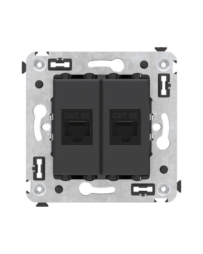 Розетка RJ-45 в стену, кат.5E, Avanti, двойная, черный матовый (4412664). Розетка компьютерная. ДКС в Назрани
