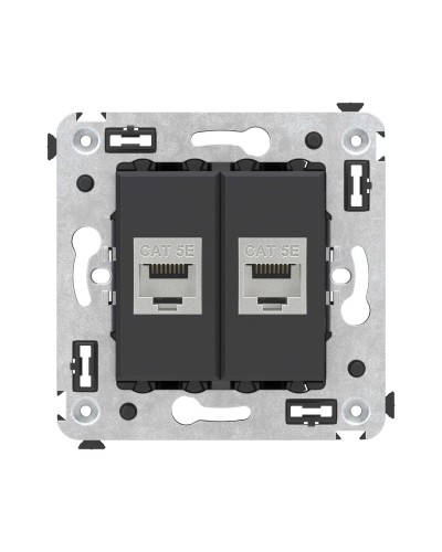 Розетка RJ-45 в стену, кат.6E, Avanti, двойная, черная матовая (4412764). Розетка компьютерная. ДКС в Назрани