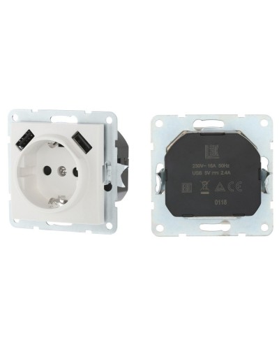 Розетка с з/к + 2xUSB разъема, 2А, белый LK60 (868004-1). Розетка. Экопласт в Назрани