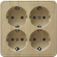 Розетка четырехместная открытой установки с з/к, бежевый, LK Standard (813801). Розетка с заземляющими контактами и защитными шторками. Экопласт